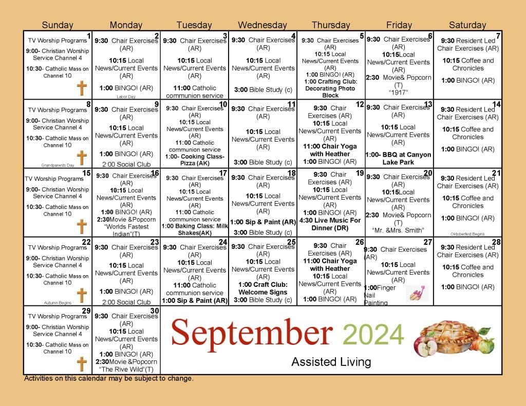 September 2024 Calendar - Assisted Living