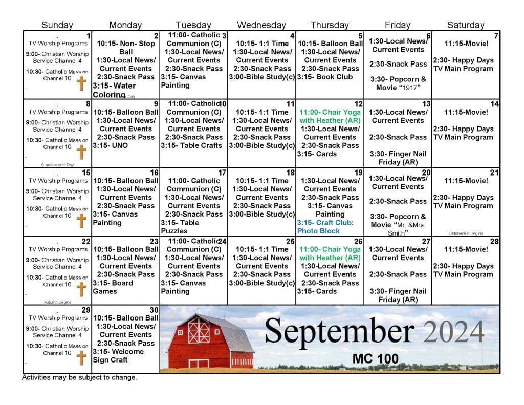 September 2024 Calendar - Memory Care